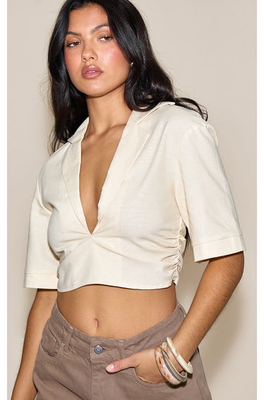 Cream Lightweight Woven Twist Cropped Shirt