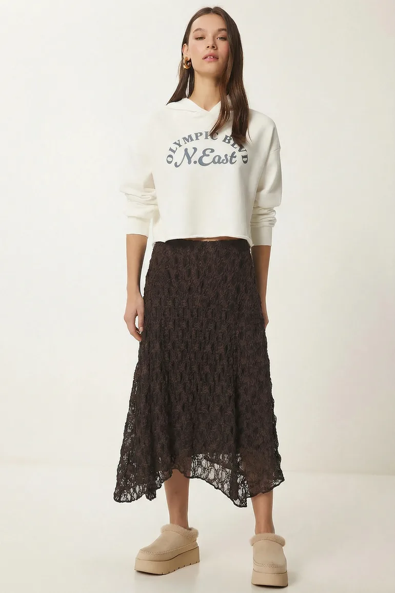 ISTANBUL High Waist Lace Midi Skirt