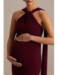 Lyra | Burgundy Cross Halter-Neck Maxi Dress - 3