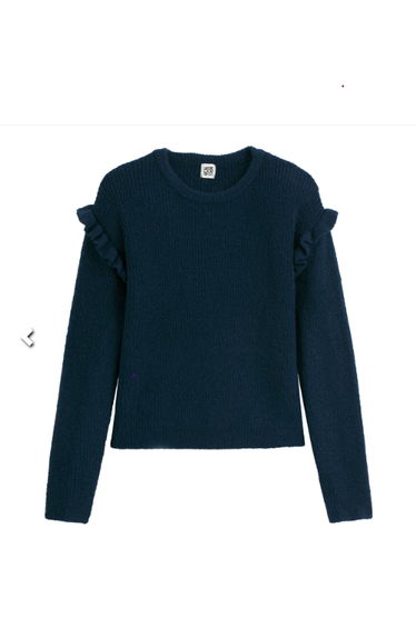 Fine Knit Ruffled Jumper/Sweater with Crew Neck
