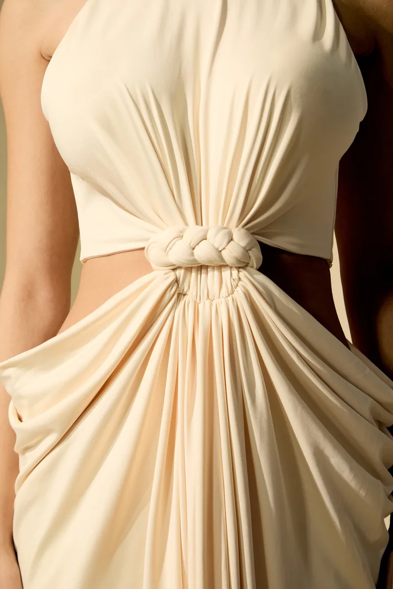 Her Signature Style Beige High Neck Twist Maxi Dress - 1