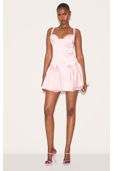 Baby Pink Bust Detail Pleated Shift Dress