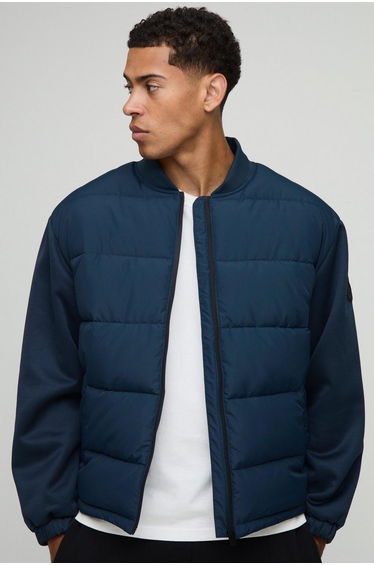 Regular Fit Quilted Scuba Sleeve Puffer - navy