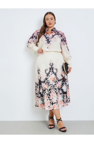 Plus Size Women Floral Print A-Line Midi Skirt