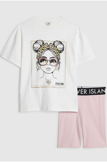 Girls White Girl T-shirt And Shorts Set