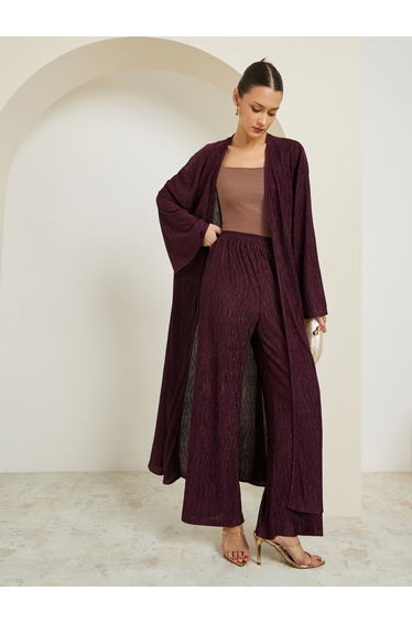Women Purple Textured Wide Leg Trousers