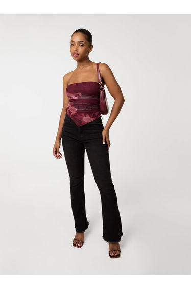 Smoke Print Ruched Bandeau Top
