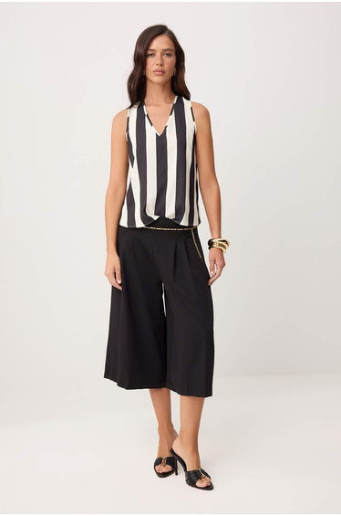 Black-White Woven Blouse with Accessory Detail on the Back