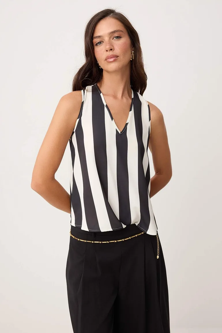 Black-White Woven Blouse with Accessory Detail on the Back - 6