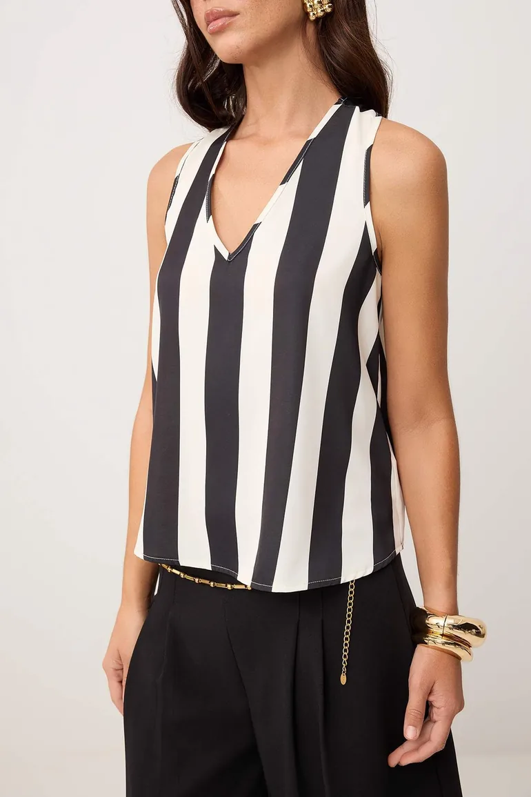 Black-White Woven Blouse with Accessory Detail on the Back - 1