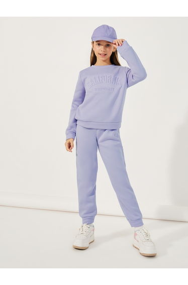 Embossed Slogan Print Round Neck Sweatshirt and Joggers Set