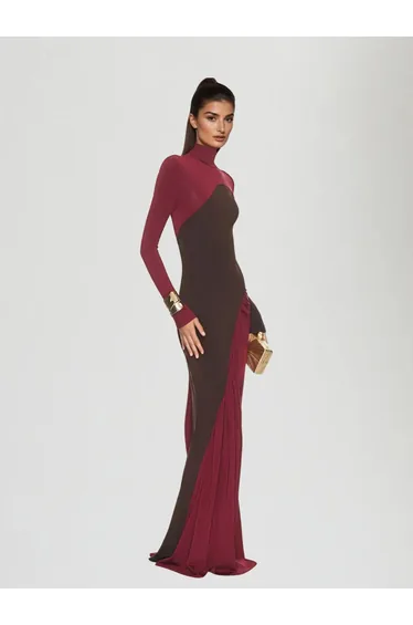 Laurice High Neck Maxi Dress In Wine