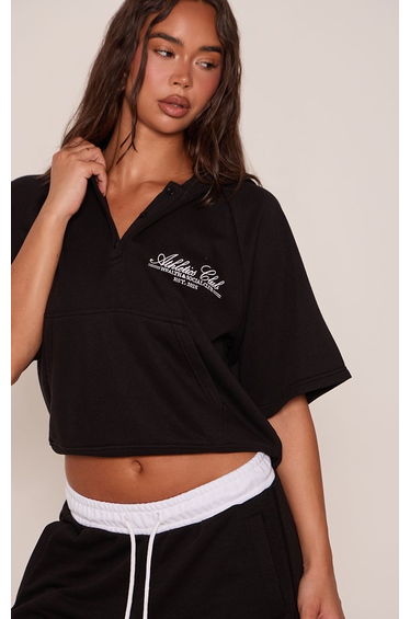 Black Athletics Club Short Sleeve Hooded Sweatshirts