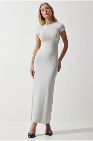 Women's Stone Crew Neck Wraparound Sandy Knitted Dress