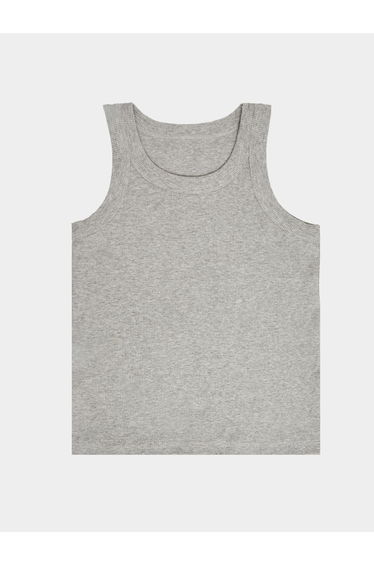 Girls Grey Cotton Ribbed Vest