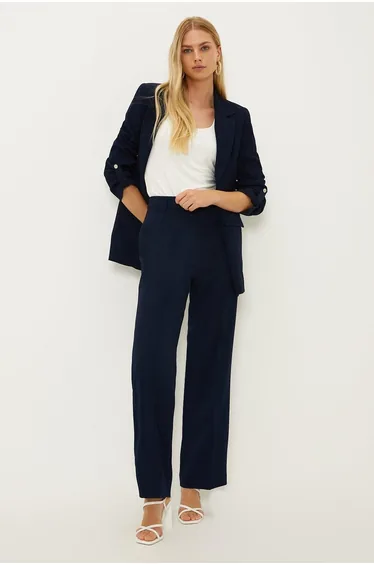 Pin Stitch Crepe Straight Leg Tailored Trousers