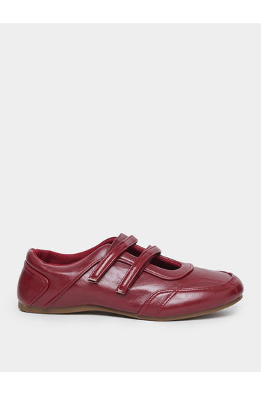 Burgundy Leather Look Two Straps Loafers