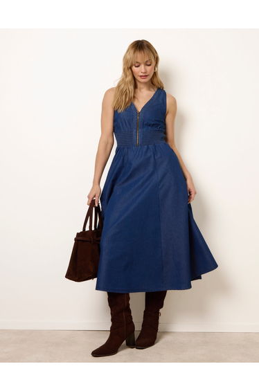 Zip Front Denim Dress