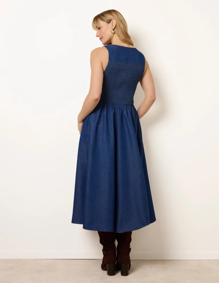 Zip Front Denim Dress - 3