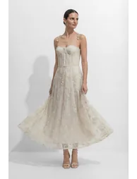 Serenade In The Sun Beige Floral Lace Spaghetti Strap Maxi Dress