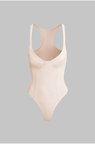 Basic Solid Deep-V Neck Bustier Sleeveless Bodysuit