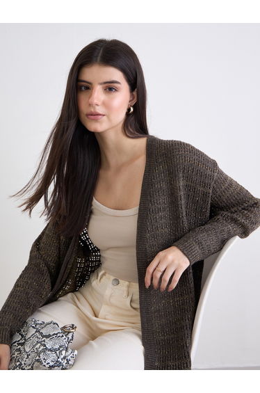 Brown Knitted Longline Cardigan