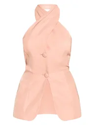 Peach Twist Halter Button Detail Waistcoat - 4