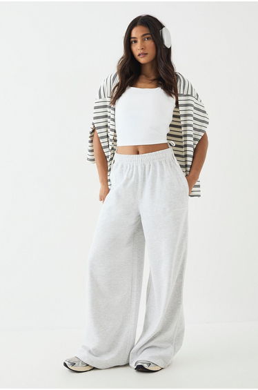 DSGN Studio Piping Detail Mid Rise Wide Leg Jogger - ash grey