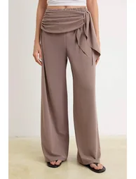 Mink Premium Lyocell Content Wide Leg Belted Regular Waist Long Knitted Trousers - 3