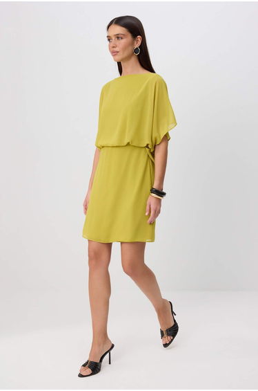 Oil Green Mini Lined Chiffon Woven Dress
