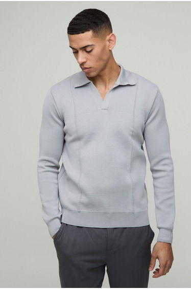 Regular Fit Button Neck Pin Tuck Knitted Polo - sage