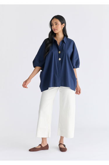 Metallic Button Details Oversized Blouse