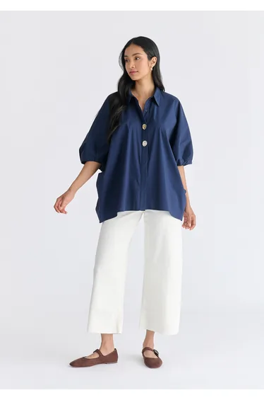 Metallic Button Details Oversized Blouse