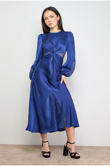 Petite Lace Insert Satin Midi Dress