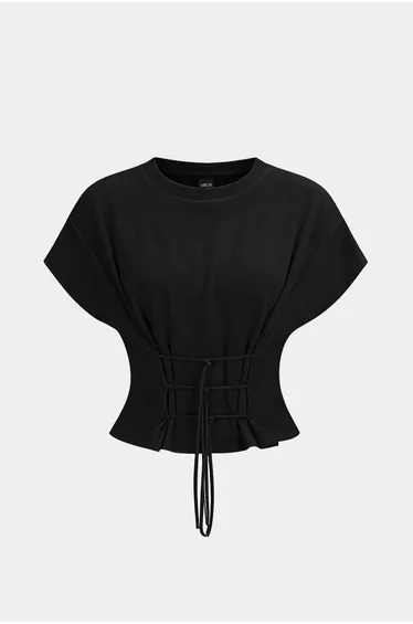 Round Neck Tie-Up Short Sleeve T-Shirt