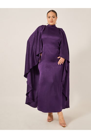Plus Size Plain Long Cape Sleeves A-Line Maxi Dress