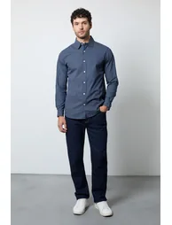 Navy Geometric Print Long Sleeve Shirt