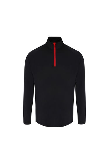 TriDri Mens Long Sleeve Performance Quarter Zip Top - Black/Red