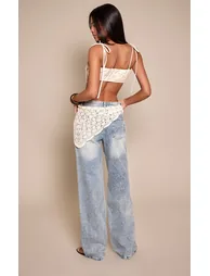 Tall Mid Blue Wash Crochet Scarf Detail Jeans - 2