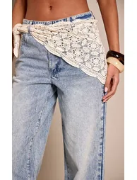 Tall Mid Blue Wash Crochet Scarf Detail Jeans - 3