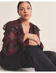 Jacquard Ruffle Blouse - 1