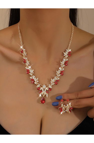 2-Piece Embellished Rhinestone Drop Necklace and Earrings Jewelry Set