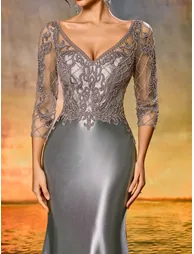 Modecrush Gorgeous Silver Satin Wedding Guest Dress - 6