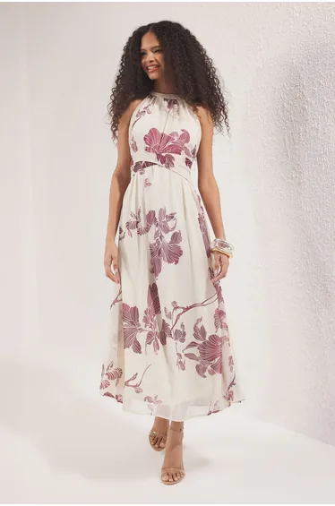 Cream Floral Midaxi Woven Dress