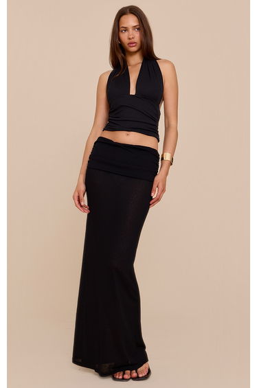 Black Burnout Mesh Halter Neck Long Top