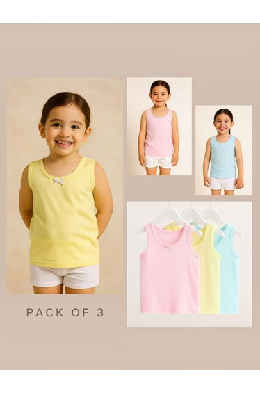 Pack of 3 - Girls Cotton Vests
