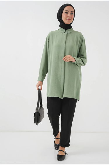 BDART Oversized Long Sleeve Button-Up Blouse with Shirt Collar
