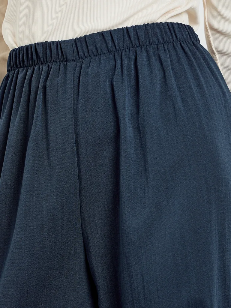Women Dark Blue Woven Wide Leg Joggers - 2
