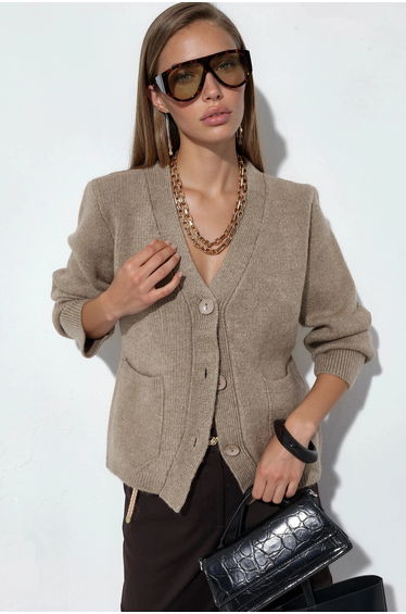 VIORNA Women's Ribbed V-neck Button Cardigan