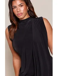 Shape Black Asymmetrical Drape Front Shoulder Pad Mini Dress - 3